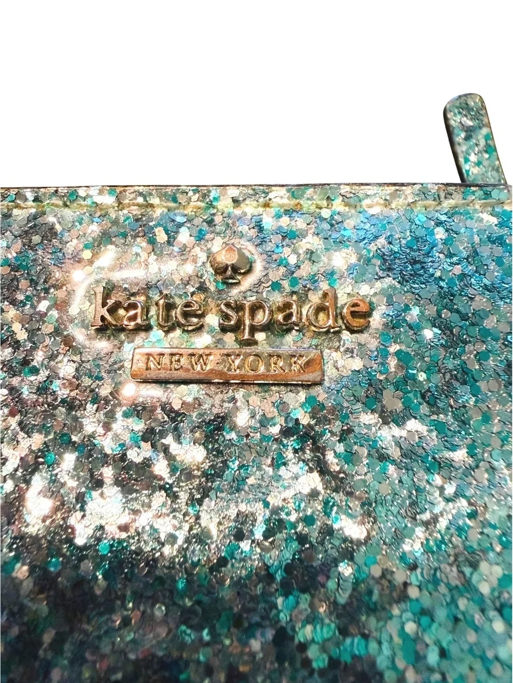 Kate Spade Glitter Zip Around Wallet in Blue and Silver